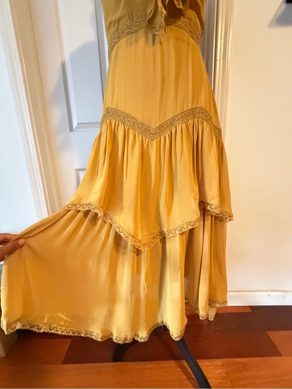 Anthropologie Mustard Ruffle Tiered Midi Dress - Picture 10 of 11